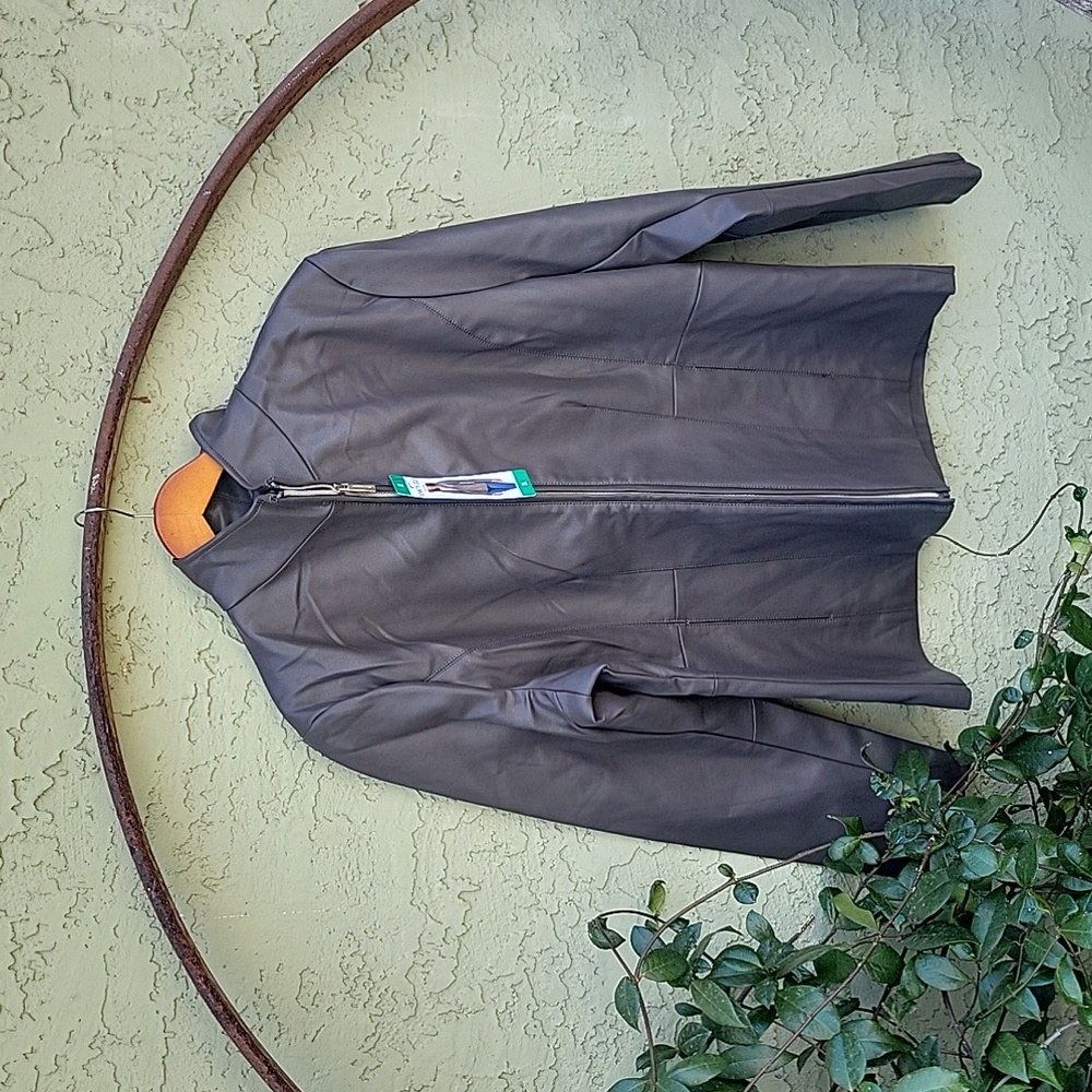 Kenneth Cole Faux Leather Ladies Grey Jacket Size XL - Picture 1 of 11